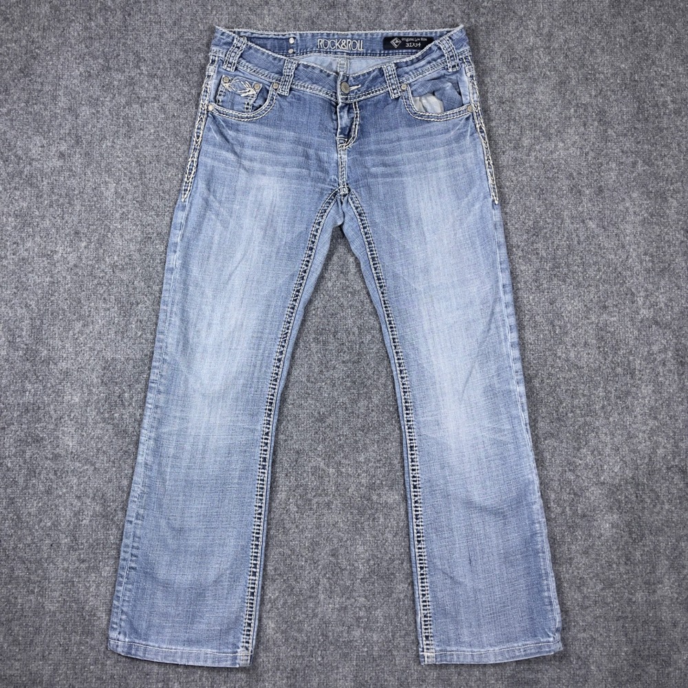 Y2K Rock and Roll Cowgirl Low Rise Bootcut Jeans Womens 31x29 Blue W0-3632 - Picture 1 of 11